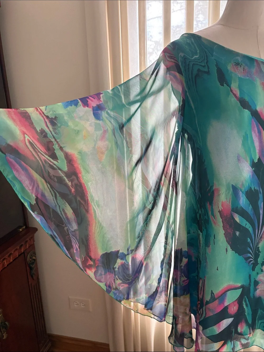 Bisou Bisou one shoulder watercolor abstract flowy mini dress kimono sleeve 10